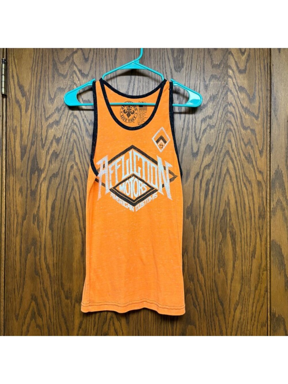 Affliction Motors Orange Graphic Tank Top Mens Size XS American Customs